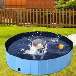 Haustier Pool Tragbarer Haustier Swimmingpool Faltbare Badewanne Pool für Hunde Katzen Kinder Blau