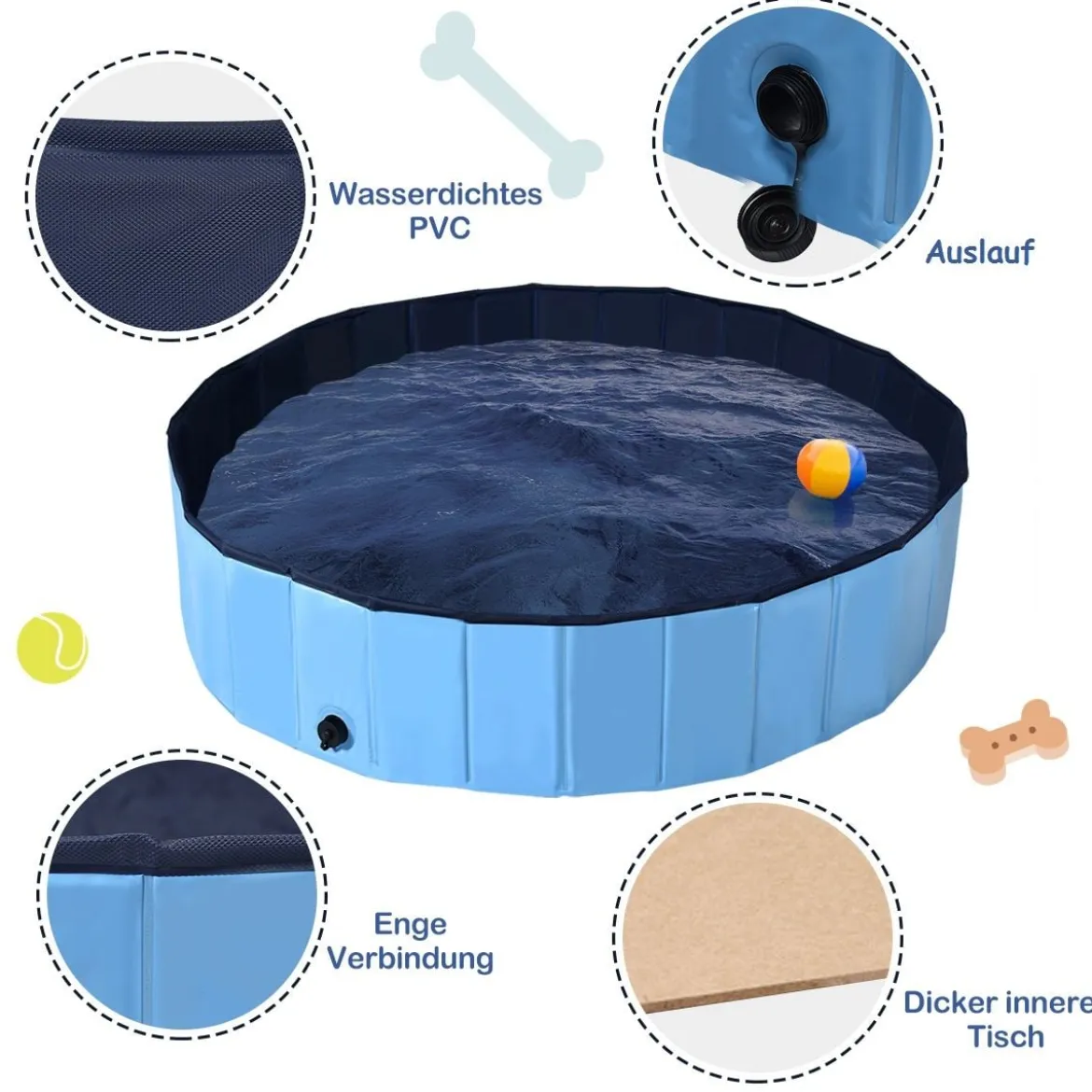 Haustier Pool Tragbarer Haustier Swimmingpool Faltbare Badewanne Pool für Hunde Katzen Kinder Blau