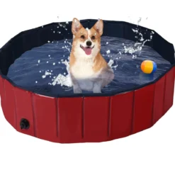 Haustier Pool Tragbarer Haustier Swimmingpool Faltbare Badewanne Pool für Hunde Katzen Kinder Rot