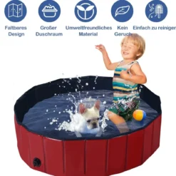 Haustier Pool Tragbarer Haustier Swimmingpool Faltbare Badewanne Pool für Hunde Katzen Kinder Rot