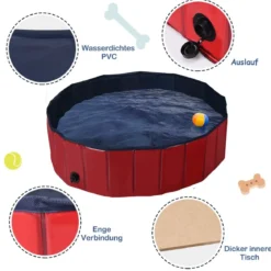 Haustier Pool Tragbarer Haustier Swimmingpool Faltbare Badewanne Pool für Hunde Katzen Kinder Rot