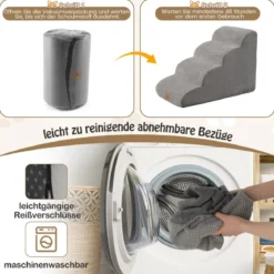 Haustiertreppe Rutschfeste 4-Stöckige Hunderampe aus Schaumstoff 72 x 41 x 51 cm Grau