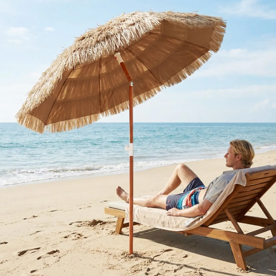 Hawaiianischer Strandschirm mit Tragetasche + Sonnenschirmständer 22 Liter / 25 kg Set