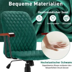 Heimbürostuhl Computerstuhl aus Samt Verstellbarer Drehstuhl für Heimbüro Samtsessel Grün