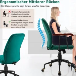Heimbürostuhl Computerstuhl aus Samt Verstellbarer Drehstuhl für Heimbüro Samtsessel Grün