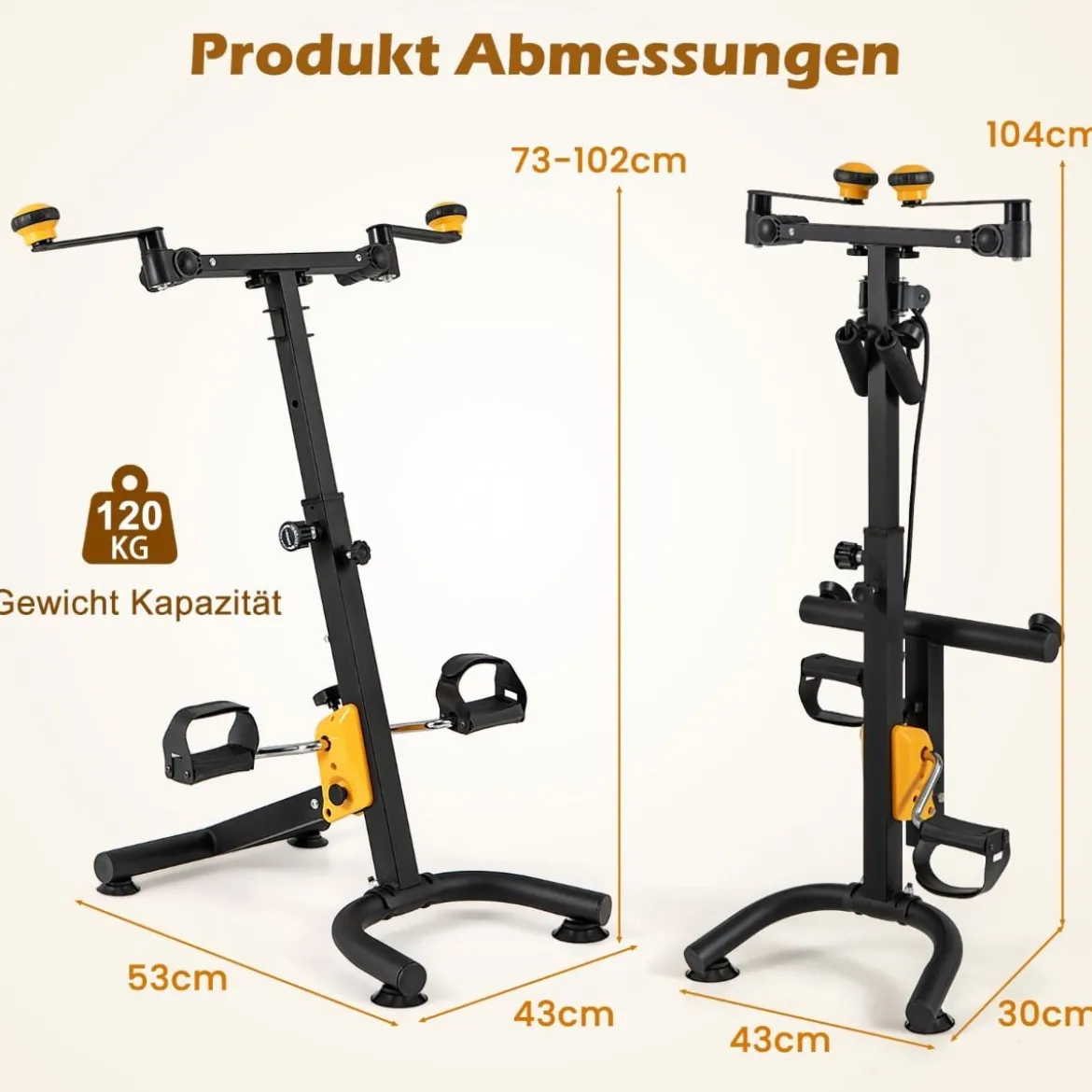 Heimtrainer mit Pedalen Bewegungstrainer mit Verstellbarem Handgriff 53 x 43 x 73-102 cm