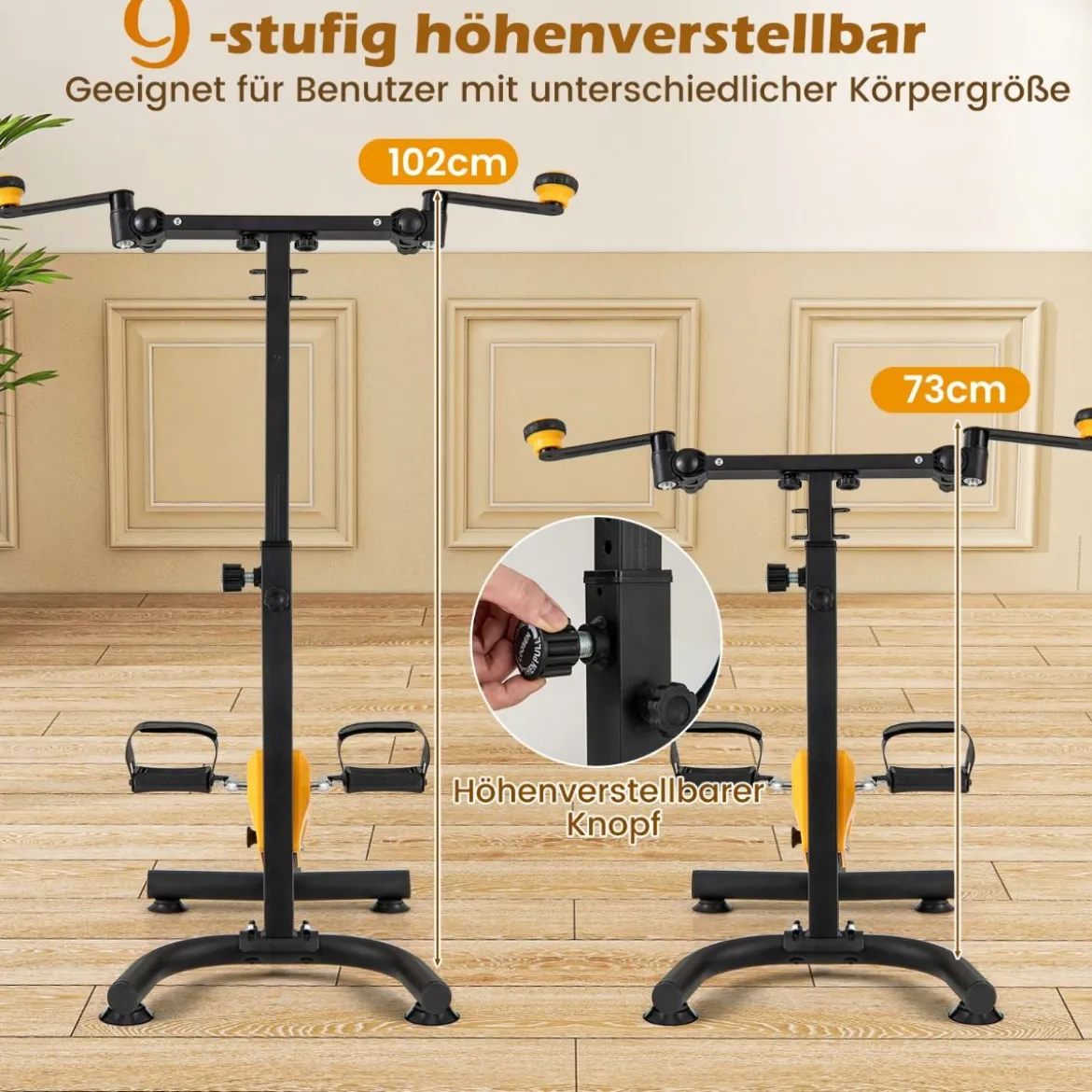 Heimtrainer mit Pedalen Bewegungstrainer mit Verstellbarem Handgriff 53 x 43 x 73-102 cm