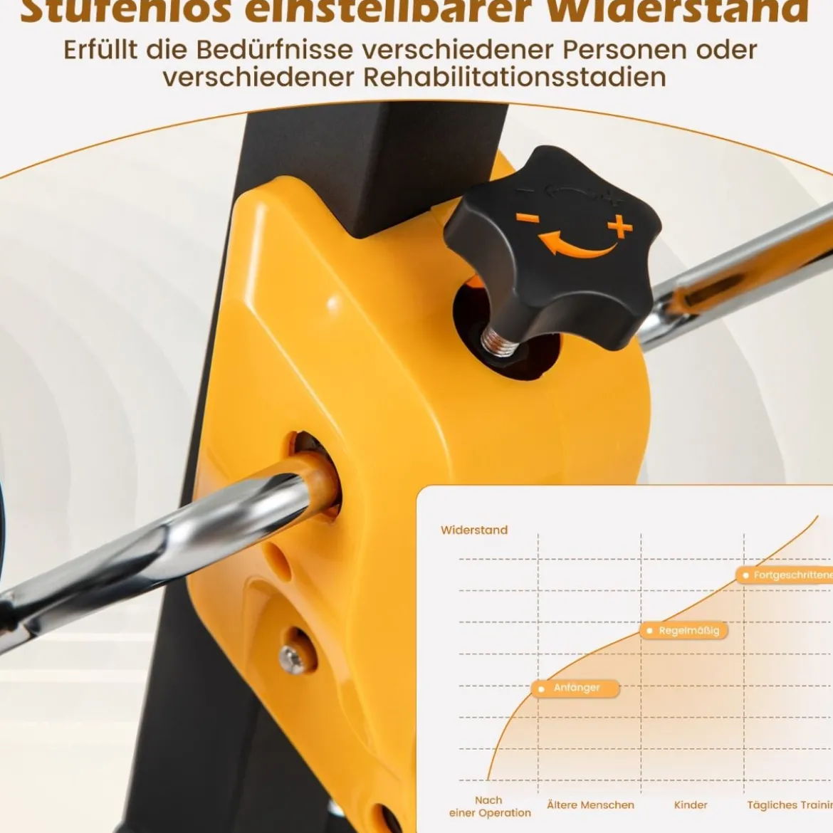 Heimtrainer mit Pedalen Bewegungstrainer mit Verstellbarem Handgriff 53 x 43 x 73-102 cm