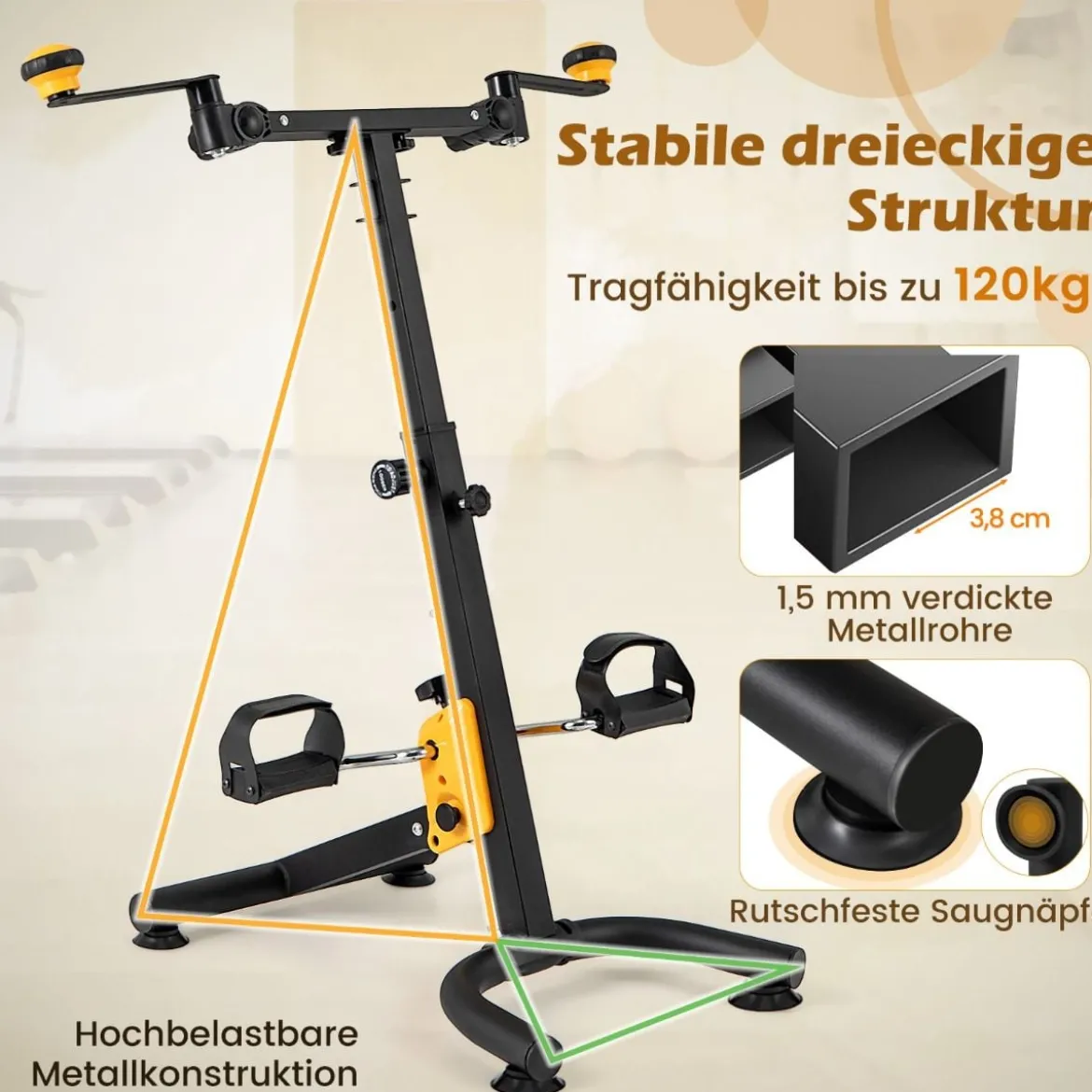 Heimtrainer mit Pedalen Bewegungstrainer mit Verstellbarem Handgriff 53 x 43 x 73-102 cm
