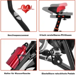 Heimtrainer Trainingsfahrrad 10kg Schwungrad Verstellbarer Fitnessbike Schwarz und Rot