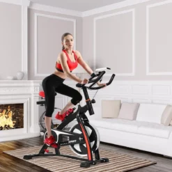 Heimtrainer Trainingsfahrrad 10kg Schwungrad Verstellbarer Fitnessbike Schwarz und Rot