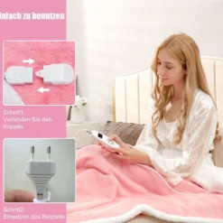Heizdecke 9 Heizstufen 20-46℃ Beheizbare Wolle Decke 9H Timer 163 x 128 cm Rosa