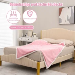 Heizdecke 9 Heizstufen 20-46℃ Beheizbare Wolle Decke 9H Timer 163 x 128 cm Rosa