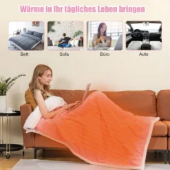 Heizdecke 9 Heizstufen 20-46℃ Beheizbare Wolle Decke 9H Timer 163 x 128 cm Rosa