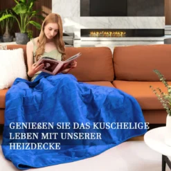 Heizdecke 9 Heizstufen 20-46℃ Elektrische Überwurfdecke Elektrische Wärmedecke Blau