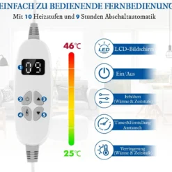 Heizdecke 9 Heizstufen 20-46℃ Elektrische Überwurfdecke Elektrische Wärmedecke Blau