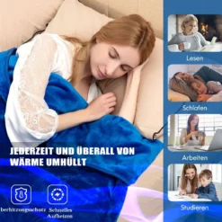 Heizdecke 9 Heizstufen 20-46℃ Elektrische Überwurfdecke Elektrische Wärmedecke Blau