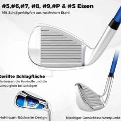 Herren Komplett Golfschläger Set 15 Teilges Golf Set Rechtshänder mitGolftasche Golfschlägersätze Blau