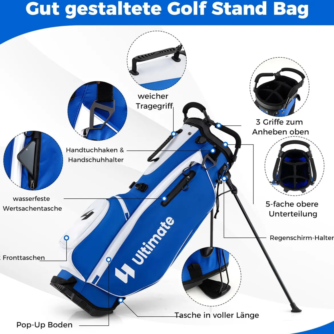 Herren Komplett Golfschläger Set 15 Teilges Golf Set Rechtshänder mitGolftasche Golfschlägersätze Blau