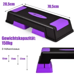 Höhenverstellbarer Aerobic Stepper mit 3 Stufen 12 / 17 / 22 cm Fitness Stepper Lila