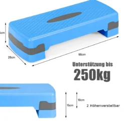 Höhenverstellbarer Aerobic Stepper Fitnesstrainer Plattform verstellbarer Stepper 66 x 28 x 15cm Blau