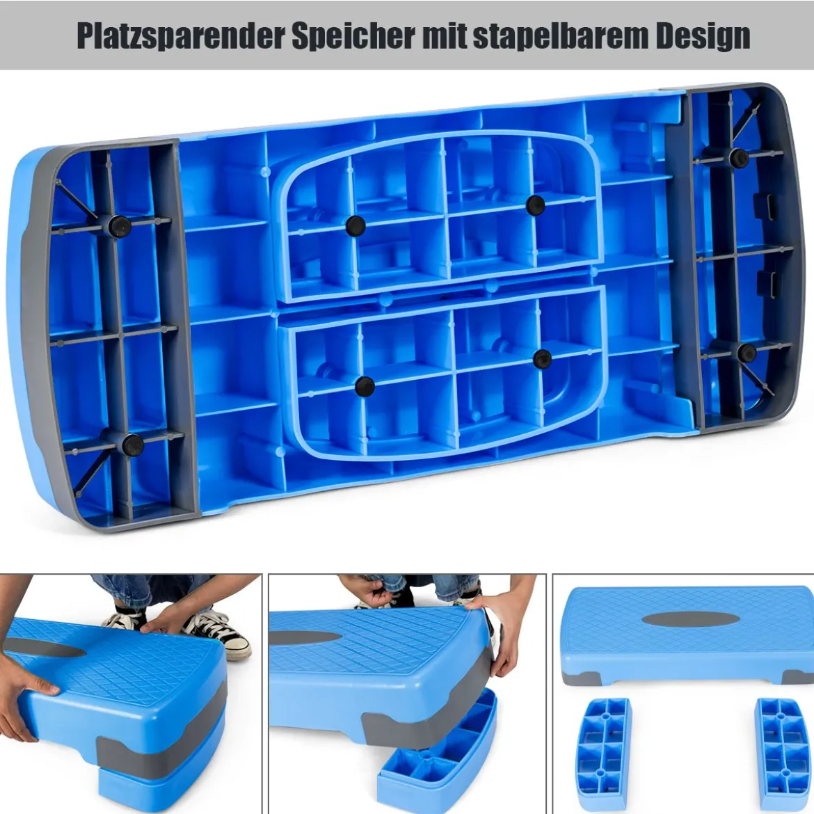 Höhenverstellbarer Aerobic Stepper Fitnesstrainer Plattform verstellbarer Stepper 66 x 28 x 15cm Blau