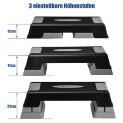 Höhenverstellbarer Aerobic Stepper mit 3 Stufen 12 / 17 / 22 cm Fitness Stepper Grau
