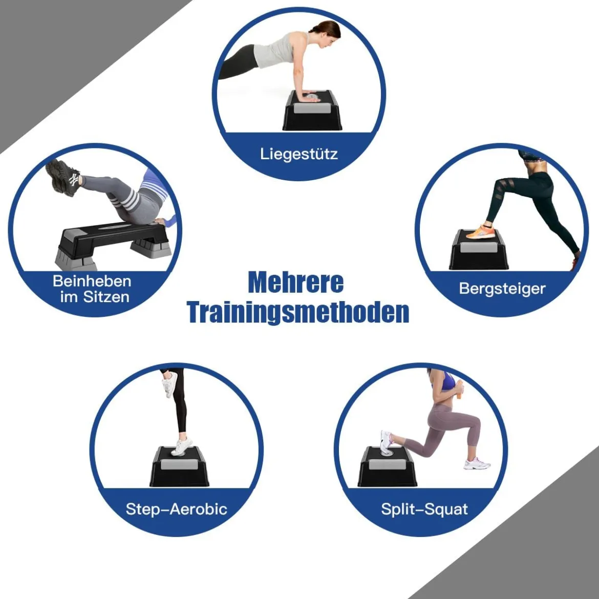 Höhenverstellbarer Aerobic Stepper mit 3 Stufen 12 / 17 / 22 cm Fitness Stepper Grau