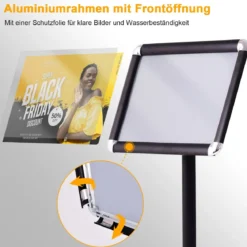 Höhenverstellbarer A4 Infoständer Drehbarer Plakatständer Kundenstopper Schwarz