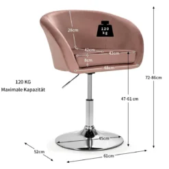 Höhenverstellbarer Akzentstuhl 360° Drehbarer Polsterstuhl bis 120kg Belastbar Samtstuhl Rosa