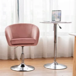 Höhenverstellbarer Akzentstuhl 360° Drehbarer Polsterstuhl bis 120kg Belastbar Samtstuhl Rosa