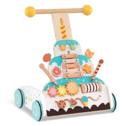 Höhenverstellbarer Baby Walker mit Aktivitätszentrum Holz Lauflernwagen Montessori Laufspielzeug
