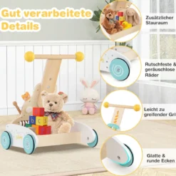 Höhenverstellbarer Baby Walker mit Aktivitätszentrum Holz Lauflernwagen Montessori Laufspielzeug