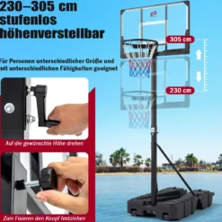 Höhenverstellbarer Basketballkorb mit Ständer & 2 Rädern Mobiles Korbsystem mit Ballaufbewahrung