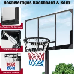 Höhenverstellbarer Basketballkorb mit Ständer & 2 Rädern Mobiles Korbsystem mit Ballaufbewahrung