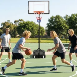 Höhenverstellbarer Basketballständer mit Rollen Handkurbel & Befüllbarer Basis 155-210 cm