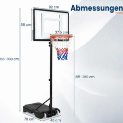 Höhenverstellbarer Basketballständer mit Rollen Handkurbel & Befüllbarer Basis 155-210 cm