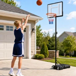 Höhenverstellbarer Basketballständer mit Rollen Handkurbel & Befüllbarer Basis 155-210 cm