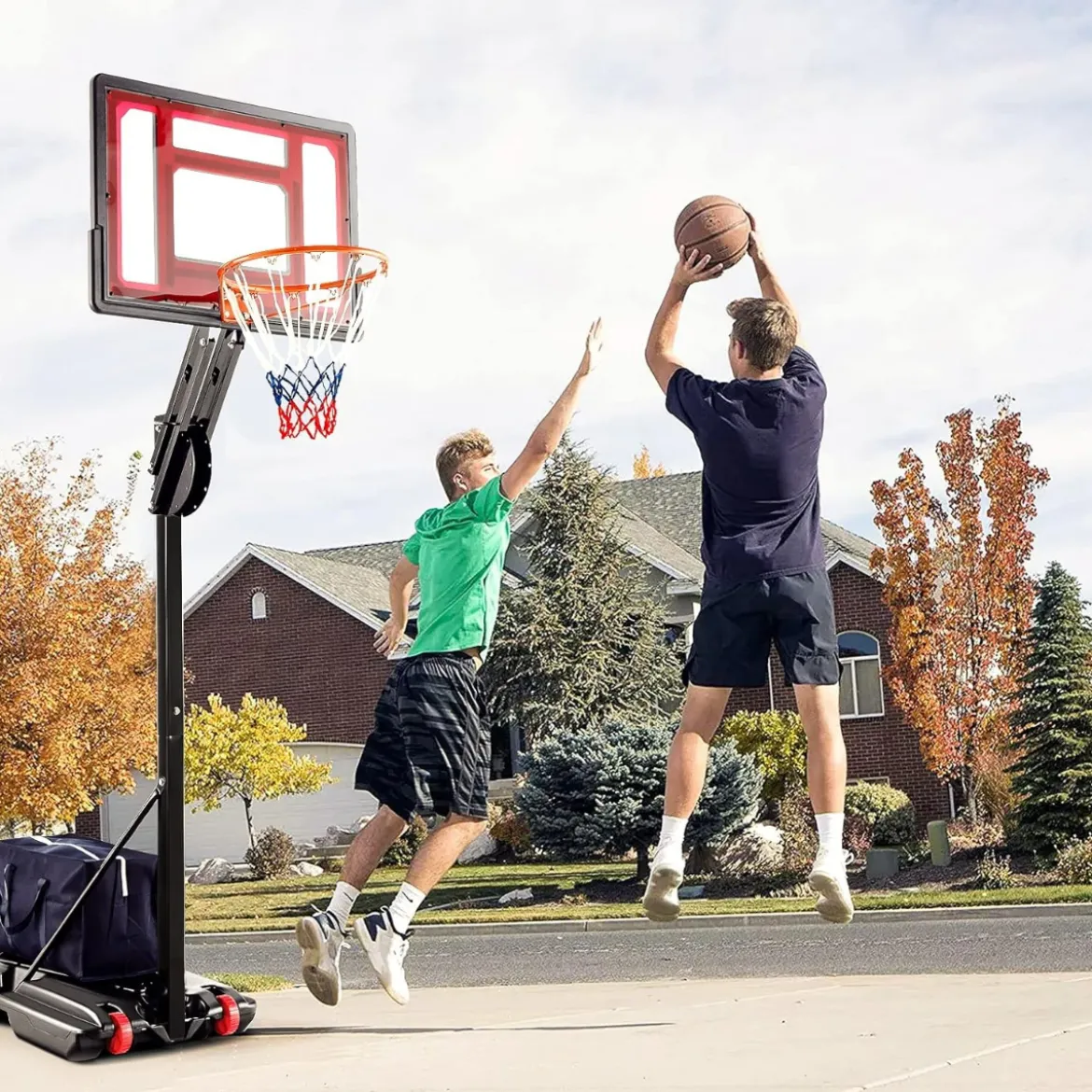 Höhenverstellbarer Basketballständer Basketballkorb mit Rollen 105-260 cm Schwarz