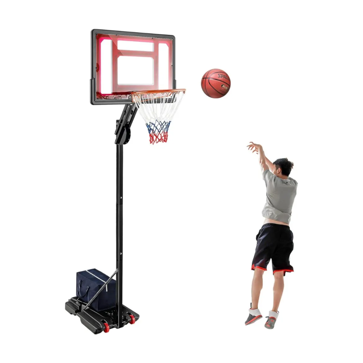 Höhenverstellbarer Basketballständer Basketballkorb mit Rollen 105-260 cm Schwarz