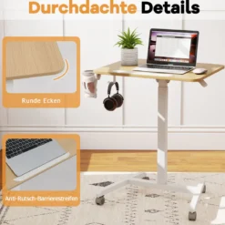 Höhenverstellbarer Beistelltisch mit Rollen & 90° Neigbarer Tischplatte Pflegetisch Betttisch