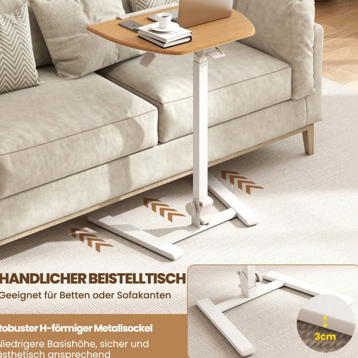 Höhenverstellbarer Beistelltisch mit 90° Neigbarer Tischplatte & Rollen Stehtisch Klappbares Stehpult