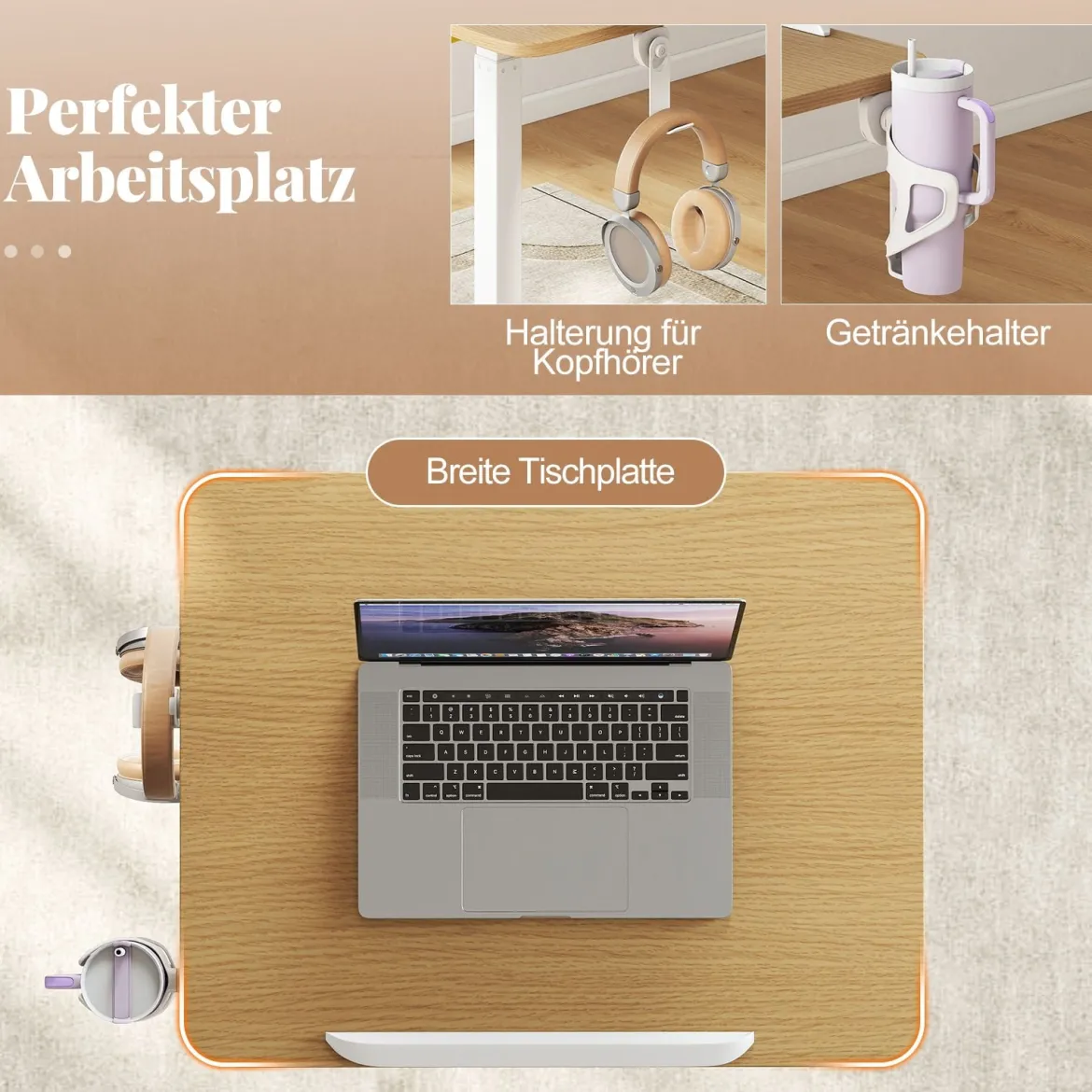 Höhenverstellbarer Beistelltisch mit Versteckten Rollen & 90° Neigbarer Tischplatte Pflegetisch