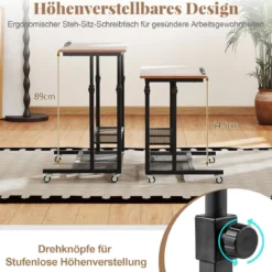 Höhenverstellbarer Betttisch auf Rollen Pflegetisch mit Neigbarer Tischplatte & Kantenschutz