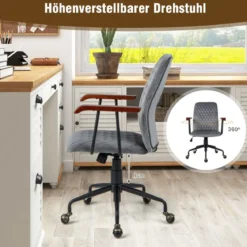 Höhenverstellbarer Bürostuhl aus Samt mit Rückenlehne bis 150 kg Belastbar Grau