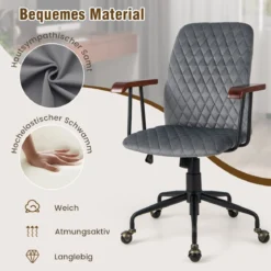 Höhenverstellbarer Bürostuhl aus Samt mit Rückenlehne bis 150 kg Belastbar Grau