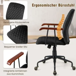 Höhenverstellbarer Bürostuhl aus Samt mit Rückenlehne bis 150 kg Belastbar Schwarz