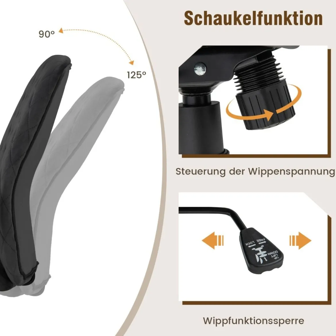 Höhenverstellbarer Bürostuhl aus Samt mit Rückenlehne bis 150 kg Belastbar Schwarz