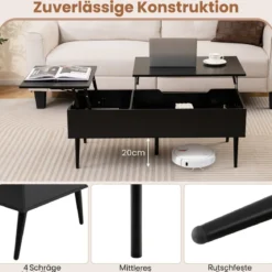 Höhenverstellbarer Couchtisch mit Anhebbarer Tischplatte & 2 Versteckten Ablagefächern Beistelltisch