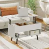 Höhenverstellbarer Couchtisch mit Anhebbarer Tischplatte & 2 Offenen Regalen Sofatisch Weiß